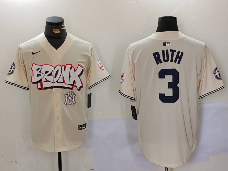 Men New York Yankees 3 Ruth Cream joint name 2024 Nike MLB Jersey style 4